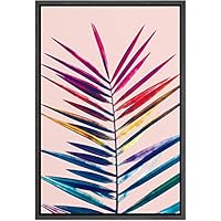 SIGNWIN Framed Canvas Wall Art Multicolor Rainbow Tropical Palm Leaf in Pink Background Botanical Plants Watercolor Abstract Modern Colorful for Living Room, Bedroom, Office - 16