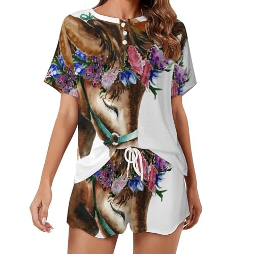 Pyjama âne femme manches courtes en coton léger pour l'été