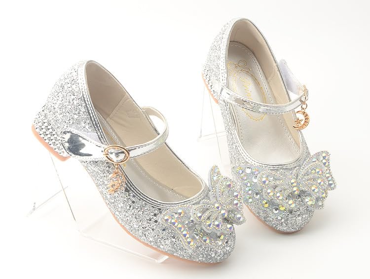 Girls Princess Shoes Sparkling Low Heel Dress Sandals with Butterfly Little Girls Party Wedding Sandals2