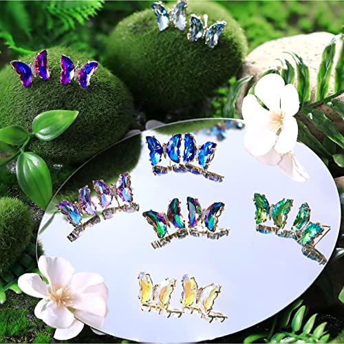 Bonuci 8 Pairs Butterfly Earrings for Women Rhinestone Cute Butterfly Wing Earrings Crystal Rainbow Colors Ear Stud Jewelry Birthday Gift Small2