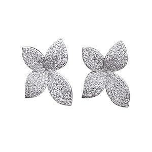 MIJOYA12 Fashion Jewelry 14K White Gold plated Four leaf Flowers Full Zircon Earrings Luxury Women’s Party/Bride/Wedding Guest Accessories Earrings