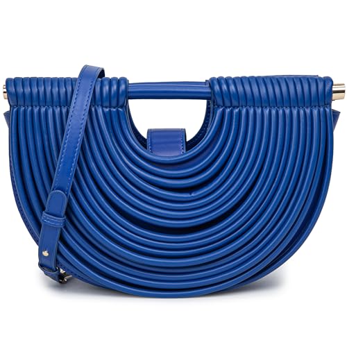 Image of Trendy Woven Evening Clutch Purse Half Round Designer Shoulder /Crossbody Bag Top-Handle Satchel Handbags