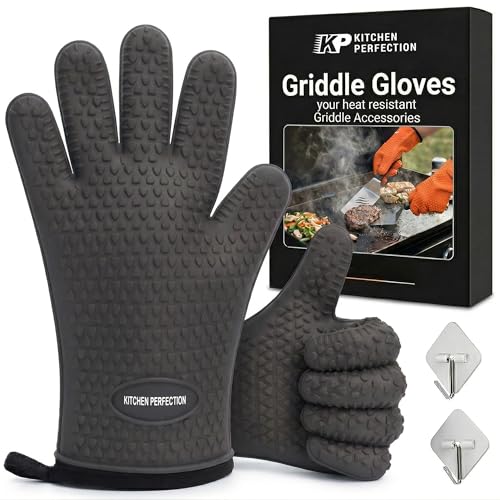 Image of KITCHEN PERFECTION Silicone Oven & Griddle Gloves -Extreme Heat Resistant BBQ & Grilling Gloves -Handle Hot Food Right on Your Griddle |Waterproof Oven Mitts Grill Gloves |Superior Set+3 Bonuses