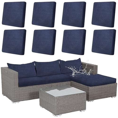 Kaxtde 8er-Set Outdoor Einzel-Sofabezug, 65 x 65 cm Sofa Sitzkissenbezug Wasserdicht, Einfarbig Sofaüberzug für L-Form Sofa, Terrassenstuhl Sofakissen Bezug für Outdoor Gartenmöbel（Marineblau）
