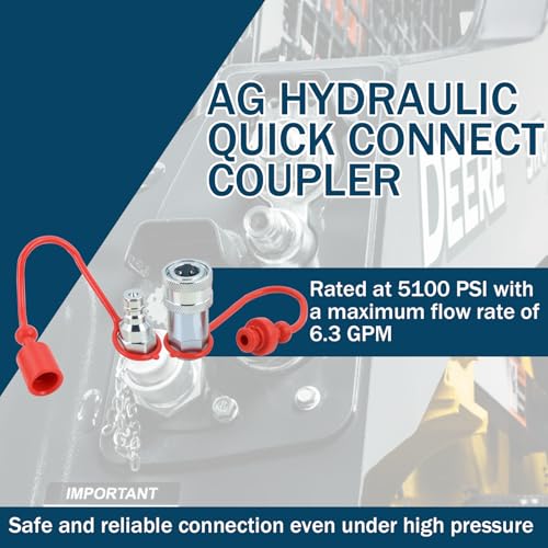 Image of 1 /4 inch NPT Ag Hydraulic Quick Connect Coupler, ISO 5675 Poppet Pioneer Style Tractor Couplers with Dust Caps, Interchangeable with Parker 4000 Series | Eaton /Aeroquip FD42