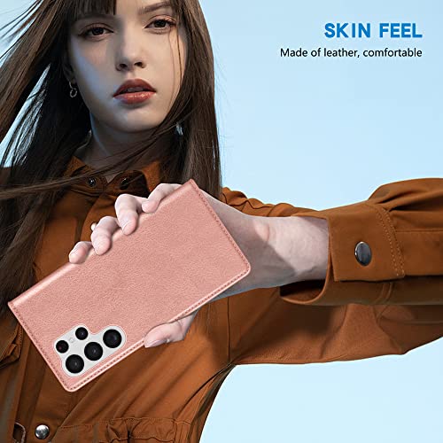 Image of ZZXX for Samsung Galaxy S22 Ultra Wallet Case with [RFID Blocking] Card Slot Stand Strong Magnetic Leather Flip Fold Protective Phone Case for Samsung Galaxy S22 Ultra Case Wallet(Rose Gold-6.8 inch)
