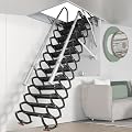 12 Steps Ceiling Mounted Attic Ladder, Retractable Pull Down System Attic Stairs, Telescopic Loft Stairs with Pull Rod, Ceiling Folding Loft Ladder with Handrail for Basement (Black, Steps 12)