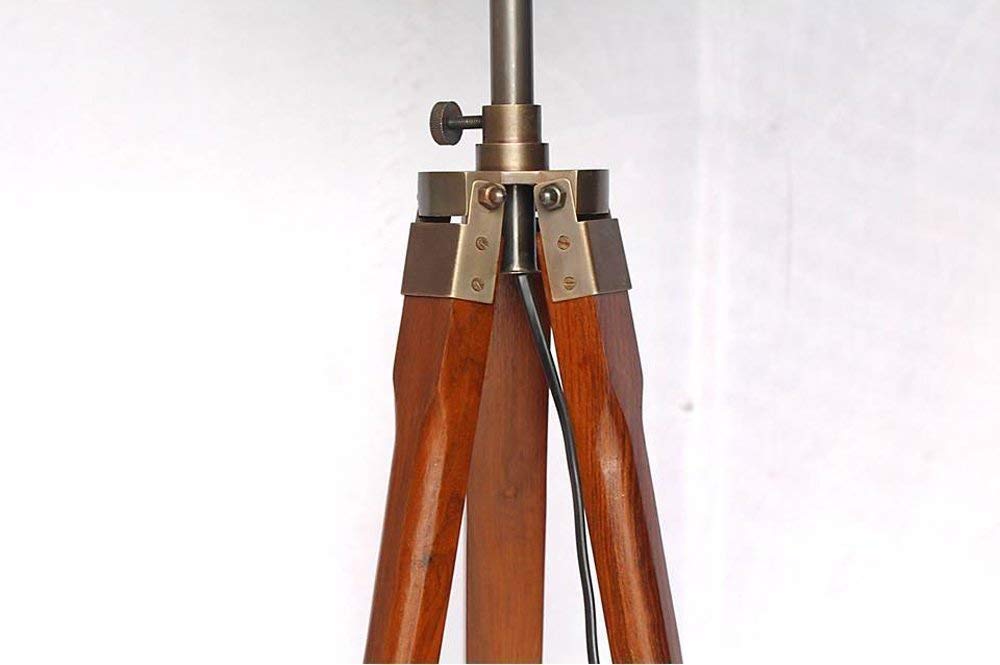 Lampada da terra vintage a treppiede rustico in legno con paralume in lino nero 45 cm - Tripod Classic