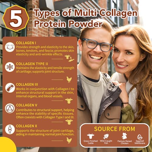 Image of Zammex Multi Collagen Protein Powder, Type I & III & V & X, Hydrolyzed Collagen Peptides for Women & Men, Supports Hair and Skin, Gut Health, 41 Servings, Chocolate