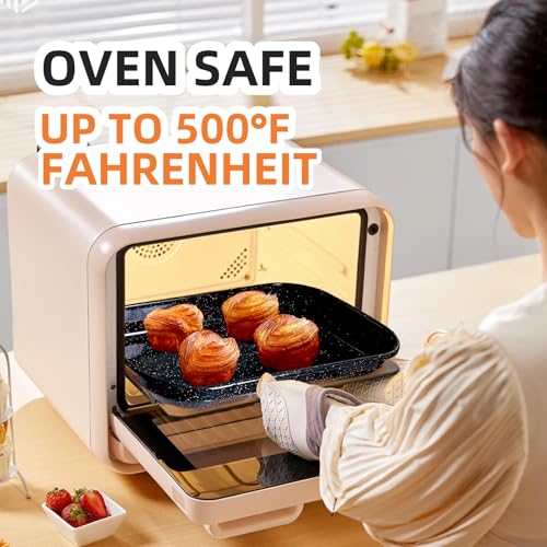 3-teilige Bratpfannen für Öfen, Truthahnbräter, tiefes Backen, breites Nudel-Backblech, 43,2 cm, 33,2 cm, gepunktetes Emaille-Stahlgefäß, für das tägliche Kochen, Kuchenessen, sicher, leicht zu 9 3-teilige Bratpfannen für Öfen, Truthahnbräter, tiefes Backen, breites Nudel-Backblech, 43,2 cm, 33,2 cm, gepunktetes Emaille-Stahlgefäß, für das tägliche Kochen, Kuchenessen, sicher, leicht zu