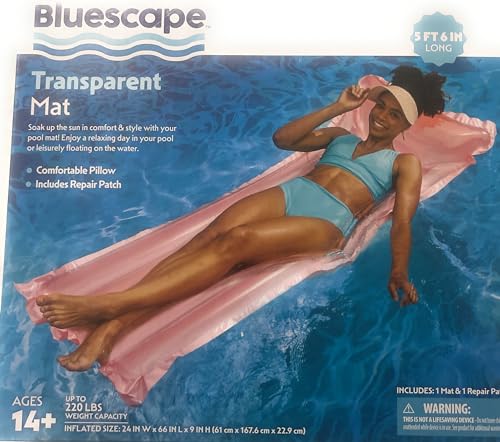 Bluescape Pink Blue Green Transparent Air Mat, Inflatable Pool Float, Adults, Unisex (Pink)