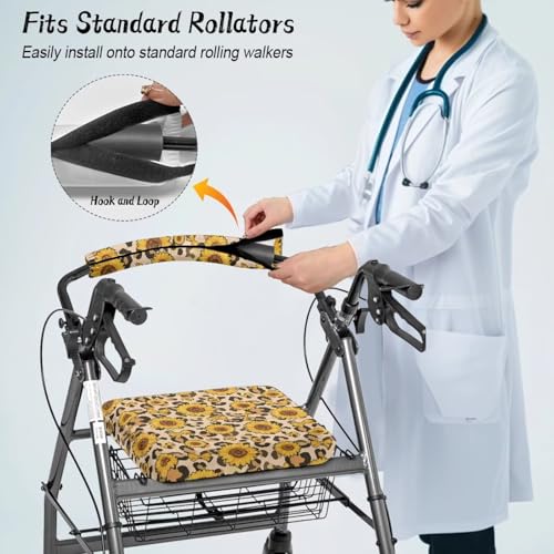 Image of Soft Adjustable Rollator Seat Covers, Sunflower Universal Backrest and Seat Covers for Walkers, Rollator Accessories for Seniors Women Men