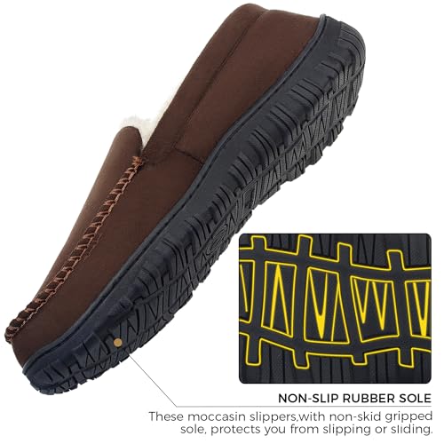 Image of Lulex Moccasins for Men House Slippers Indoor Outdoor Plush Mens Bedroom Shoes with Hard Sole
