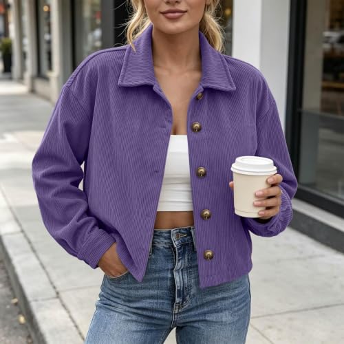 Womens Corduroy Jacket Button Up Cropped Collared Shirt Fall Cardigans - image 7