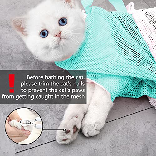 Image of KlerRoem Cat Bathing Bag, Adjustable Anti-bite and Anti-Scratch Cat Shower Mesh Grooming Bag for Pet Dogs and Cats, Includes Pet Nail Clipper, Nail File, Grooming Glove, and Cat Shell Comb