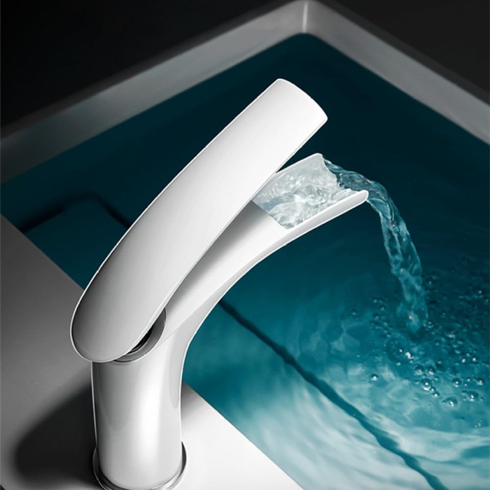Badezimmer-Wasserfall-Waschtischarmatur, massives Messing, Weiß-Schwarz-Wasserhahn, heißes und kaltes Waschbecken, Mischbatterie, Waschbecken-Wasserhahn, SLT119PS, W