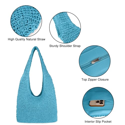 Image of Women Large Straw Beach Bag Handmade Woven Shoulder Bags Hobo Tote Handbag Purse for Summer
