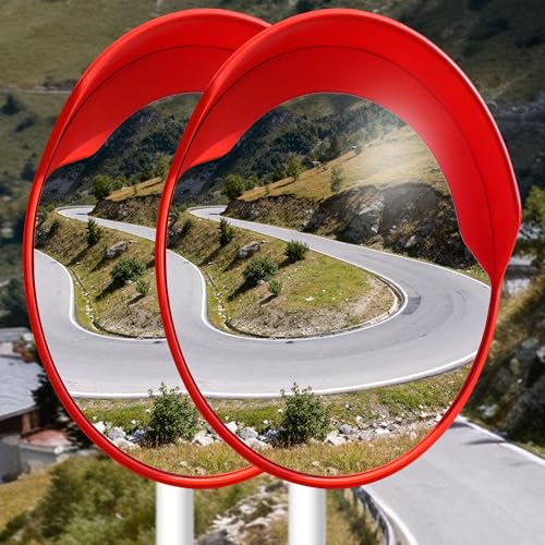 AMBUND Convex Traffic Mirror, 24" Acrylic Corner Security Mirror for Blind Spots, Adjustable Wide Angle View Indoor Outdoor Safety Mirror for Garage Parking Lot Shop Office