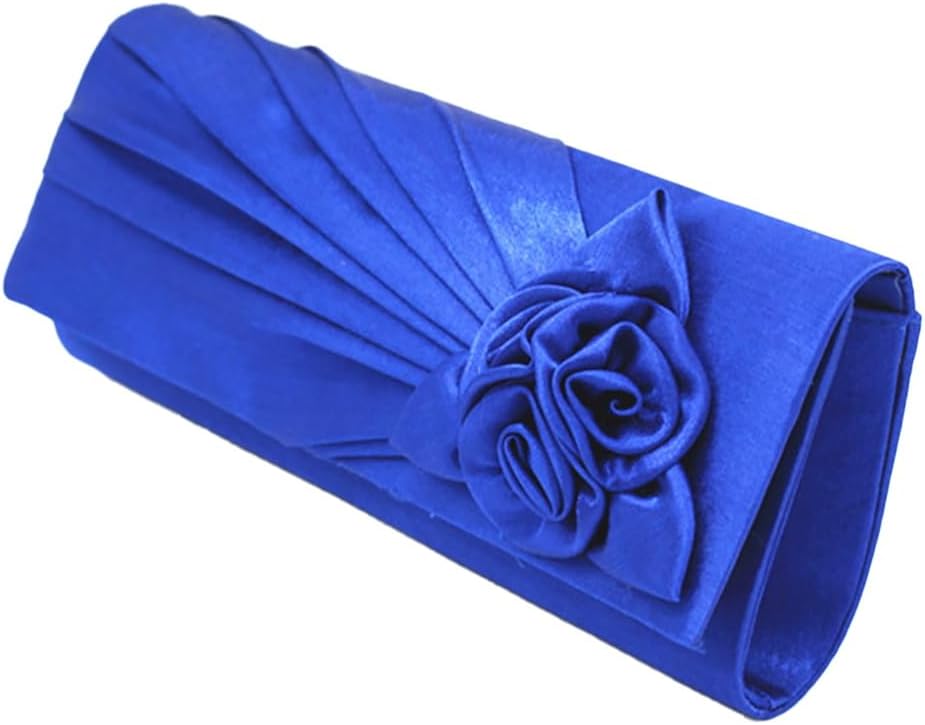 Pleated Satin Floral Evening Purse for Women Chic Soft Handbag Fit for Wedding Dress Ball Gown Formal Dress