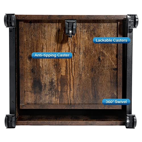 Tc-Homeny Mobile File Cabinet On Wheels Office Cabinet With 2 Drawers, Wood Filing Cabinet Fits A4 Or Letter Size For Home Office, Rustic Brown #TOP5