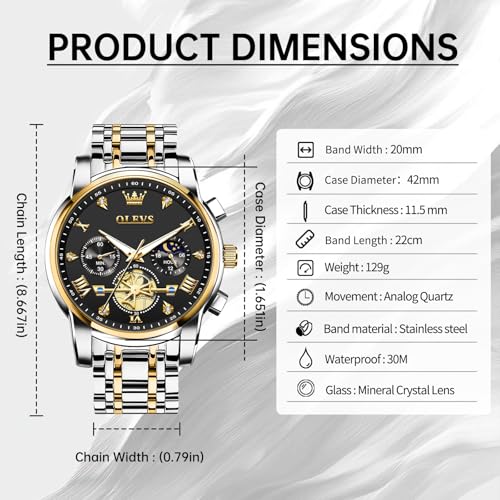 Image of OLEVS Watches for Men Luxury Dress Stainless Steel Waterproof Chronograph