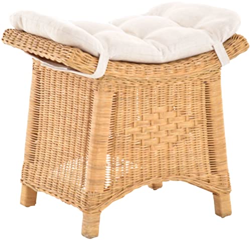 Repose-pieds avec étagère incurvée - Tabouret stable en rotin véritable avec coussin (miel)