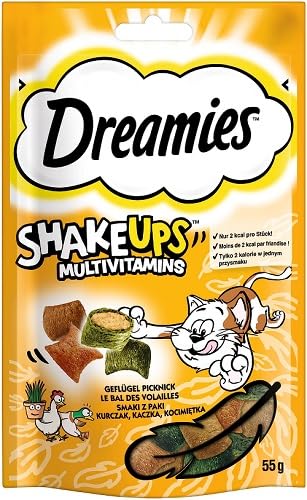 DREAMIES Shake UPS Multivitamins Geflügel Picknick, Katzenleckerlis im Portionsbeutel - 55g (6 Beutel) (Packung mit 2)