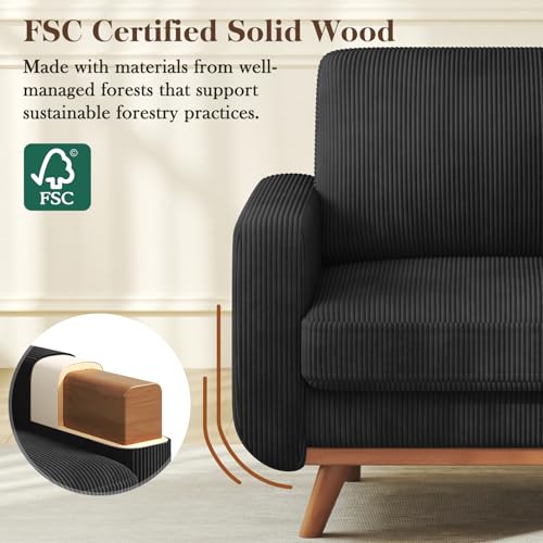 Image of Vesgantti 38.5 inch Accent Chair Black, Comfy Corduroy Single Sofa Seat with Spring Cushion, Upholstered Armchair with Deep Seat, Reading Chair for Adults, Modern Sofa for Living Room, Bedroom