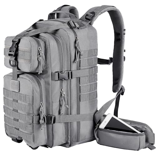 MIRACOL Tactical Military Backpack for Men - Army Style MOLLE Survival Rucksack for Outdoor - Heavy Duty Bug Out Bag for Travel Hiking Hunting Camping Grey