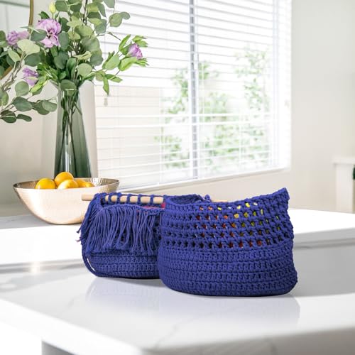 Image of ZUEXT Macrame Cord, Sapphire Blue, 5mm x 109yds Cotton String Macrame Yarn | 100% Natural Handmade, 4 Strands Twisted Cotton Rope, For Wall Hanging Plant Hangers Gift Wrapping Tapestry DIY Crafts, 100m