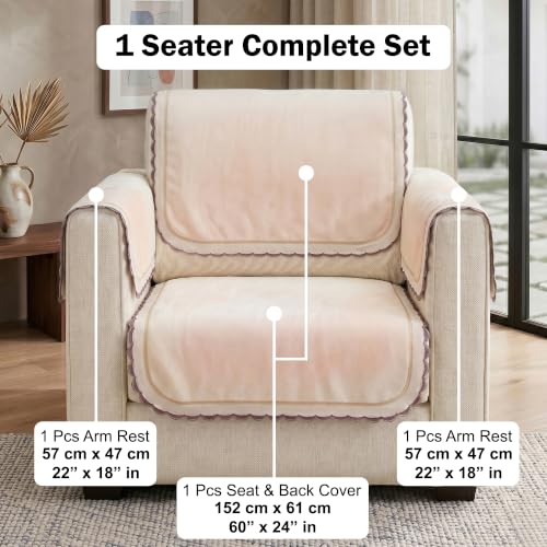 Image of Story@Home Sofa Mat Velvet Sofa Cover 1 Seater (152x61Cm) with Arm Rest Covers | Anti Slip Sofa Cover Velvet for Living Room | Measure Your Sofa & Create Your Own Custom Set - Ombre Cotton Candy