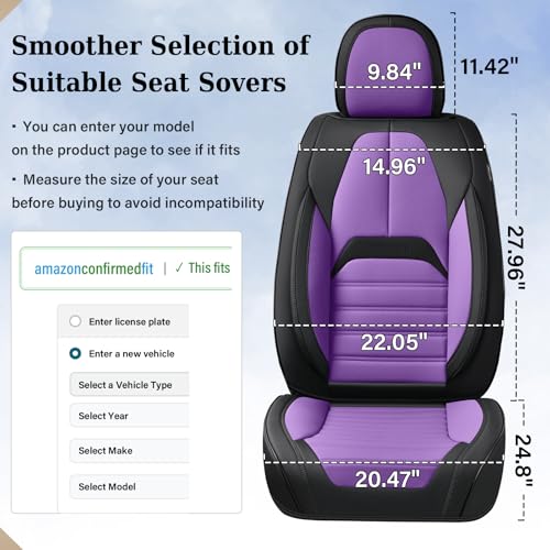 Image of Coverado Waterproof Nappa Leather Car Seat Covers, Automotive Seat Covers,Front Car Seat Cushion & Car Seat Protector, Seat Covers Universal Fit for Most Cars, SUVs,Trucks,Black&Purpe