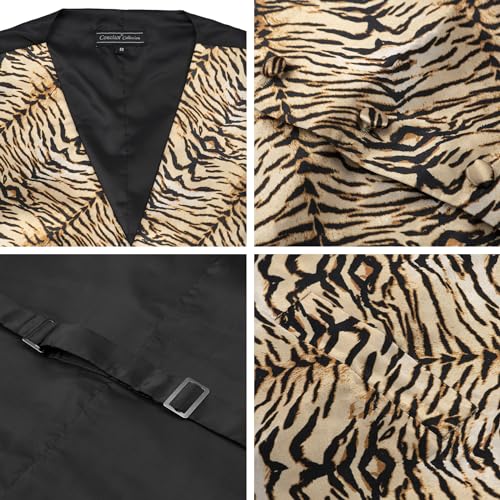 Men's Dress Vest TIGER Animal Pattern Design with Black Background. Animal Zoo Striped Mens Necktie and Hanky Set4