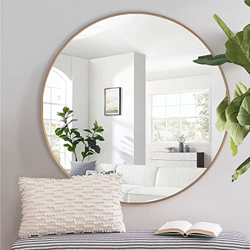Neutype 32 Inch Round Mirror Circle Mirrors For Wall, Gold Bathroom Mirror For Wall Round Mirrors For Bathroom Vanity, Wall Mounted Deep Set Aluminum Alloy Frame For Bathroom, Living Room, Bedroom #TOP1