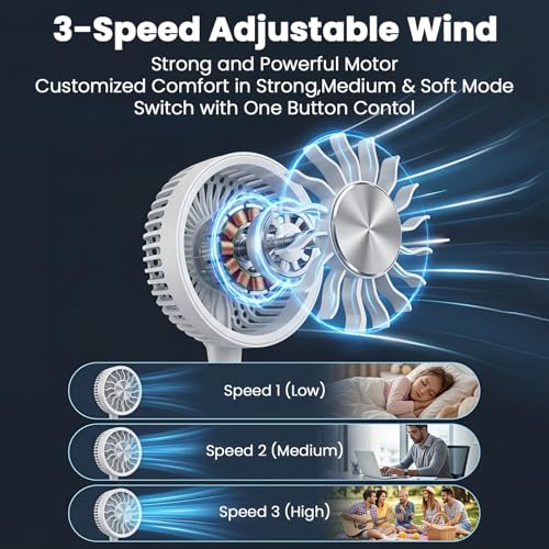 Image of ZORBES Mini Clip Fan, Ice Cooling, 3 Speeds, Rechargeable Phone Stand