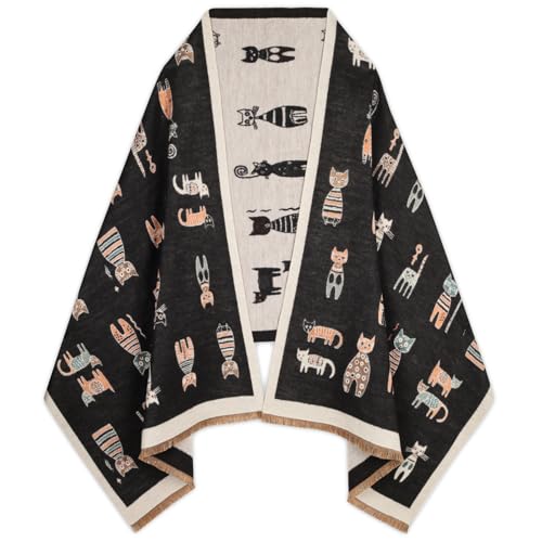 Relang Scarfs for Women Pashmina Silky Shawl Wrap for Evening Dressing Blanket Open Front Poncho Cape Colorful Striped Kitten