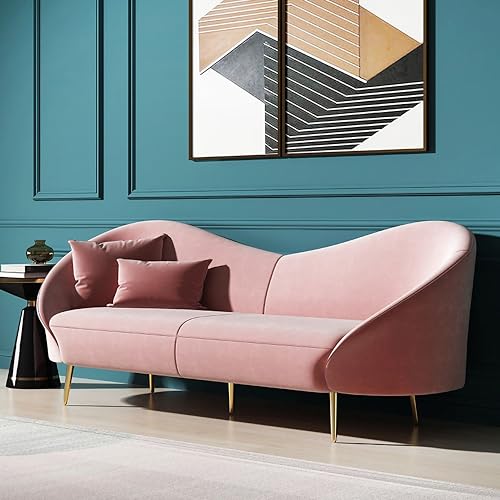 Image of Rosewood Luxury Sofa in Premium Velvet-Fabric | Solid Wood Structure | High Density Foam | Sturdy Golden Legs | Comfortable & Stylish Couch for Modern Living Room (Blush Pink, 3 Seater)