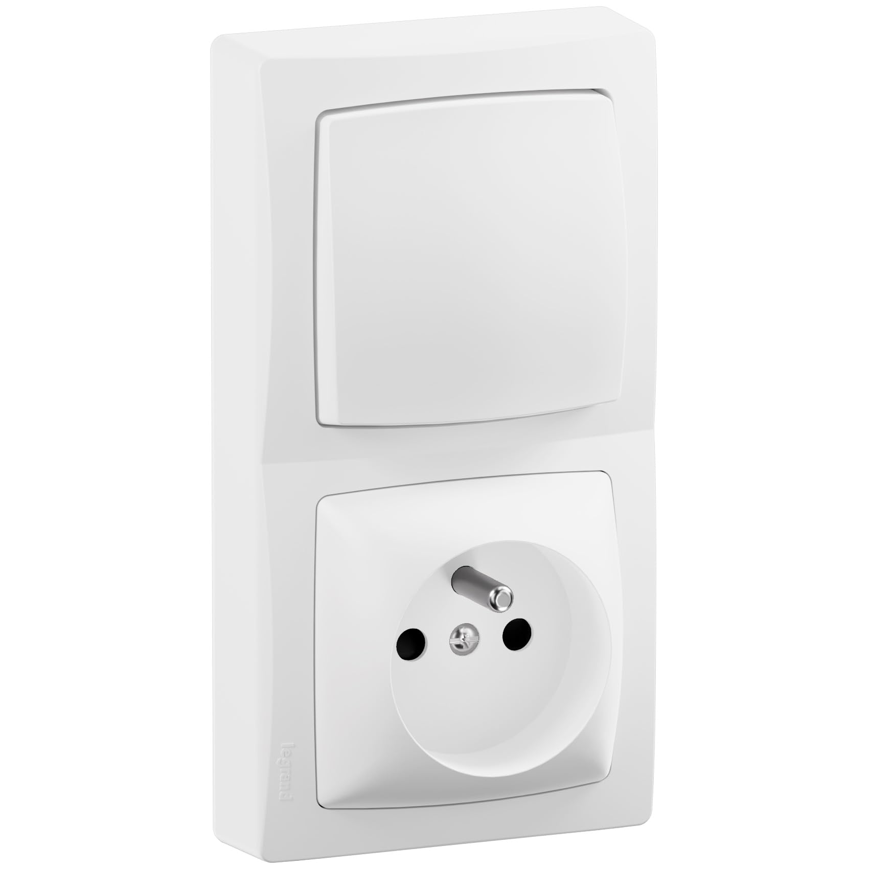 LEGRAND Interrupteur et Prise 2P+T Les Apparents, Complet blanc, Montage vertical en saillie, installation facile sans boîte à encastrer