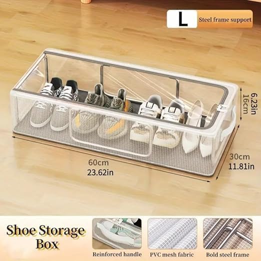 Image of TEKCOOL Shoe Storage Box, Shoe Organizer for Closet, Clear Plastic Stackable Shoe Boxes, Space Saving Foldable Sneaker Shoe Rack Containers Bin Holder (1), 60 x 30 x 15 Cm