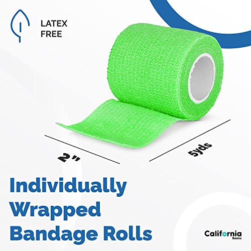 Image of California Basics Self-Adhesive Medical Tape (2 inch) - Pack of 12 - Cohesive Bandage Wrap Rolls - Waterproof Athletic Tape - Self Adhesive Medical Adhesive Bandage Wrap - Vet Stretch Wrap