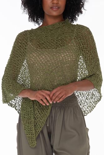 Image of SHU-SHI Summer Ponchos For Women Lightweight Sheer Popcorn Knit Sweater Cape Pullover