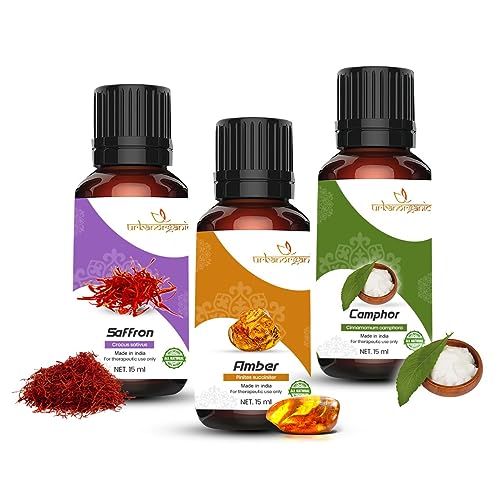 Image of Urbanorganics Pure Combo Of 3 Essential oil For Hair & Skin Natural Therapeutic Grade & Undiluted Oil 15ML (saffron-Amber-Camphor)