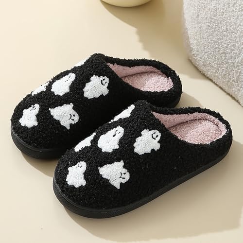 Halloween Slippers for Women Men Retro Memory Foam Plush Fluffy Warm Ghost Fuzzy Slipper Holiday Slip-on Indoor Outdoor House Shoes4