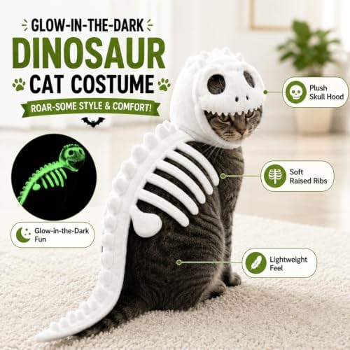 Glow in the Dark Dinosaur Skeleton Pet Costume for Cats and Dogs — view 6