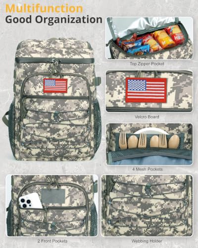 Image of 25L Insulated Cooler Backpack Water-Resistant Molle Cooler Bag for Camping