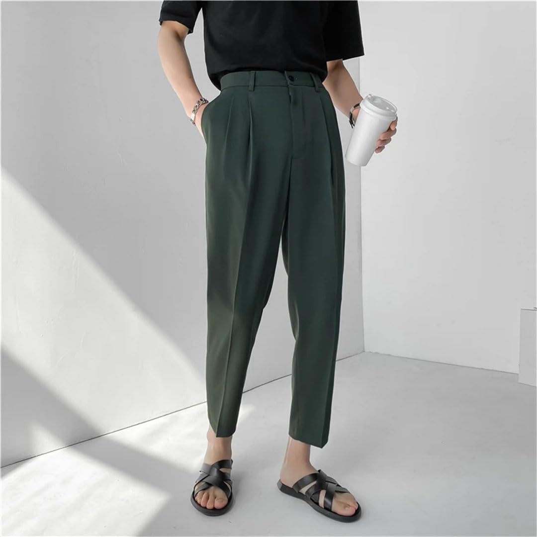Pantalones de traje coreanos sueltos y rectos para hombre, pantalones formales de oficina