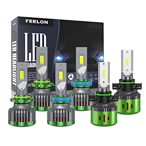 ASLONG 290W 34800LM Combo LED Headlight Bulbs 9005 High Bean H8/H9/H11 Low Beam and H16(EU)/5202 Fog Lights Combo Package Headlamps Fit for GMC Sierra 1500 2500HD 3500HD (9005+H11+5202,6 Pack)