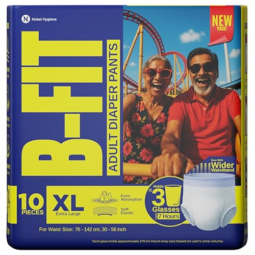 Image of B-Fit Regular Adult Diaper XL Size Pants | 10 Count (Extra Large) | Waist 30-56 inch | Unisex | Leakproof | Even Absorption | Long Protection hours | Brief-Like Fit & Soft Elastic Waist