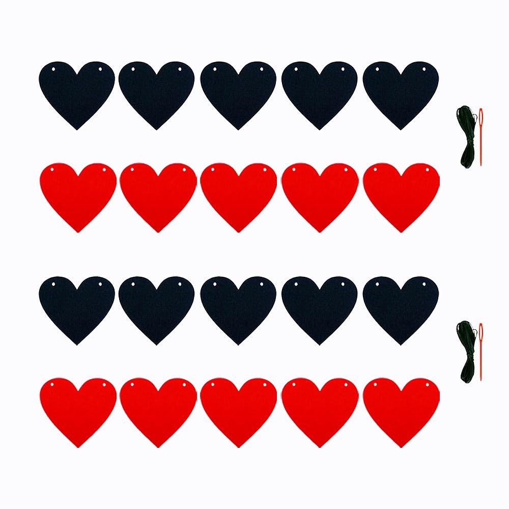 2 Stück Schwarz-rote Herzgirlande Aus Filz – Gothic Deko Für Valentinstag, Hochzeit & Partys