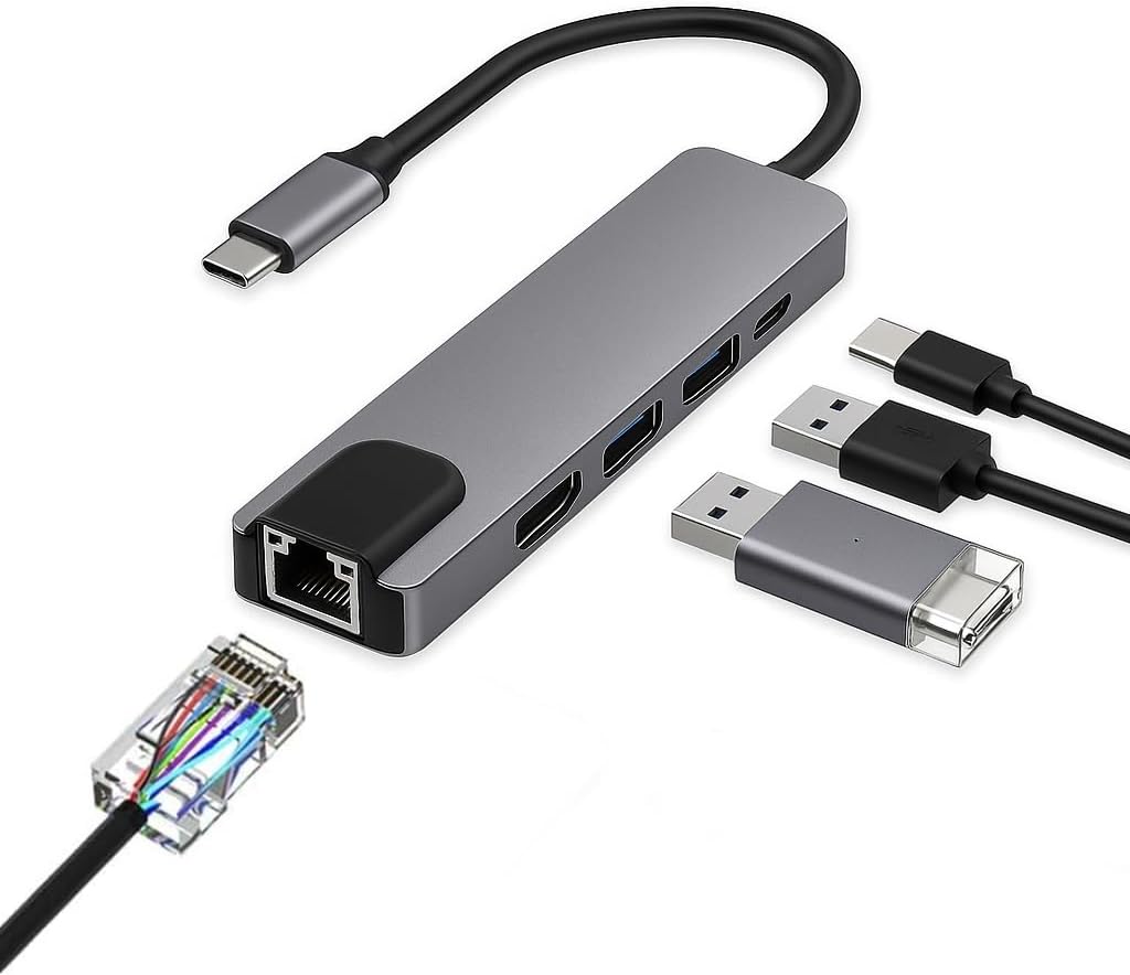 Coverzone USB C 5in1 Çoklayıcı Adaptör – 4K HDMI, Gigabit LAN, USB-C PD, 2× USB 3.0 Portlu Type-C Hub | Laptop, MacBook ve Chromebook ile Uyumlu Bağlantı Genişletici Dönüştürücü | ZR34